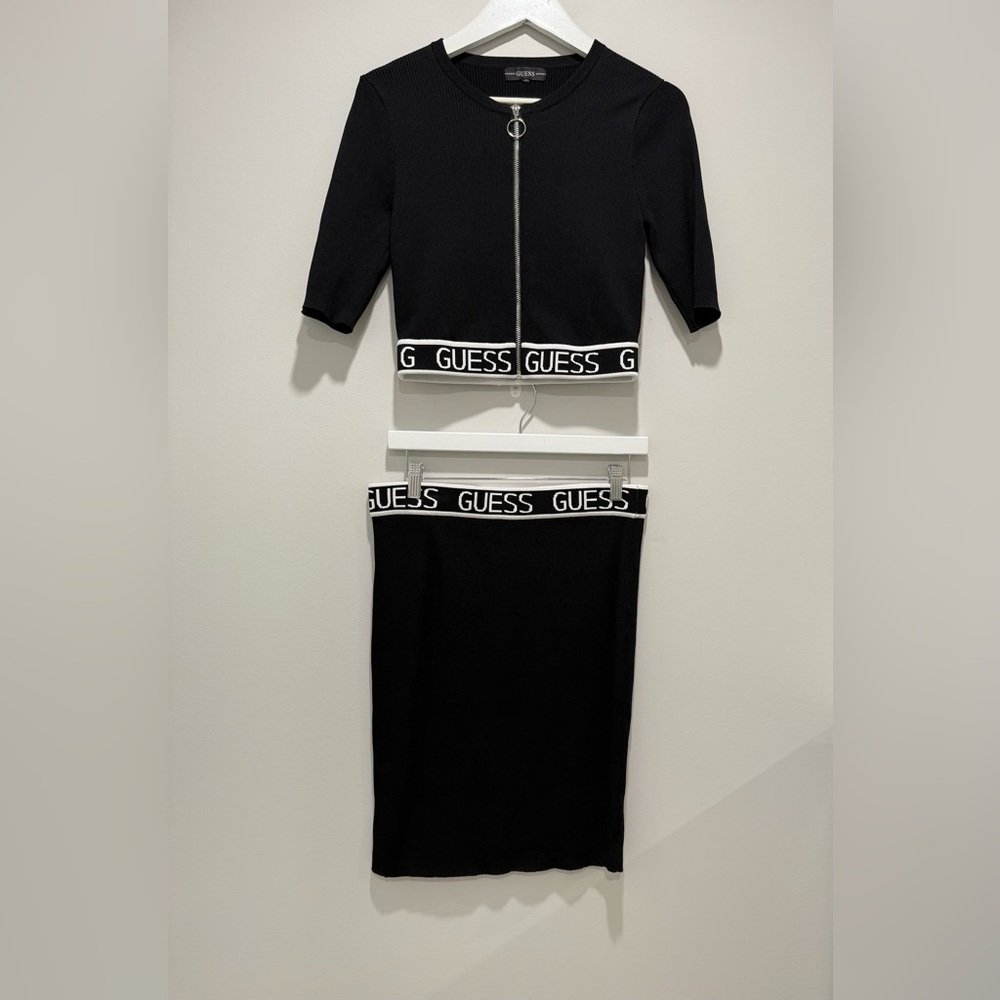 GUESS Black Logo Knit Skirt and Sweater Set